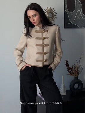 Zara Cream Military-Inspired Buttoned Jacket